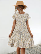 Floral Round Neck Short Sleeve Dress Elegant & Effortless Everyday Style Women Dress