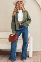 Denim Button-Up Patch Pocket Collared Jacket THRIXINE