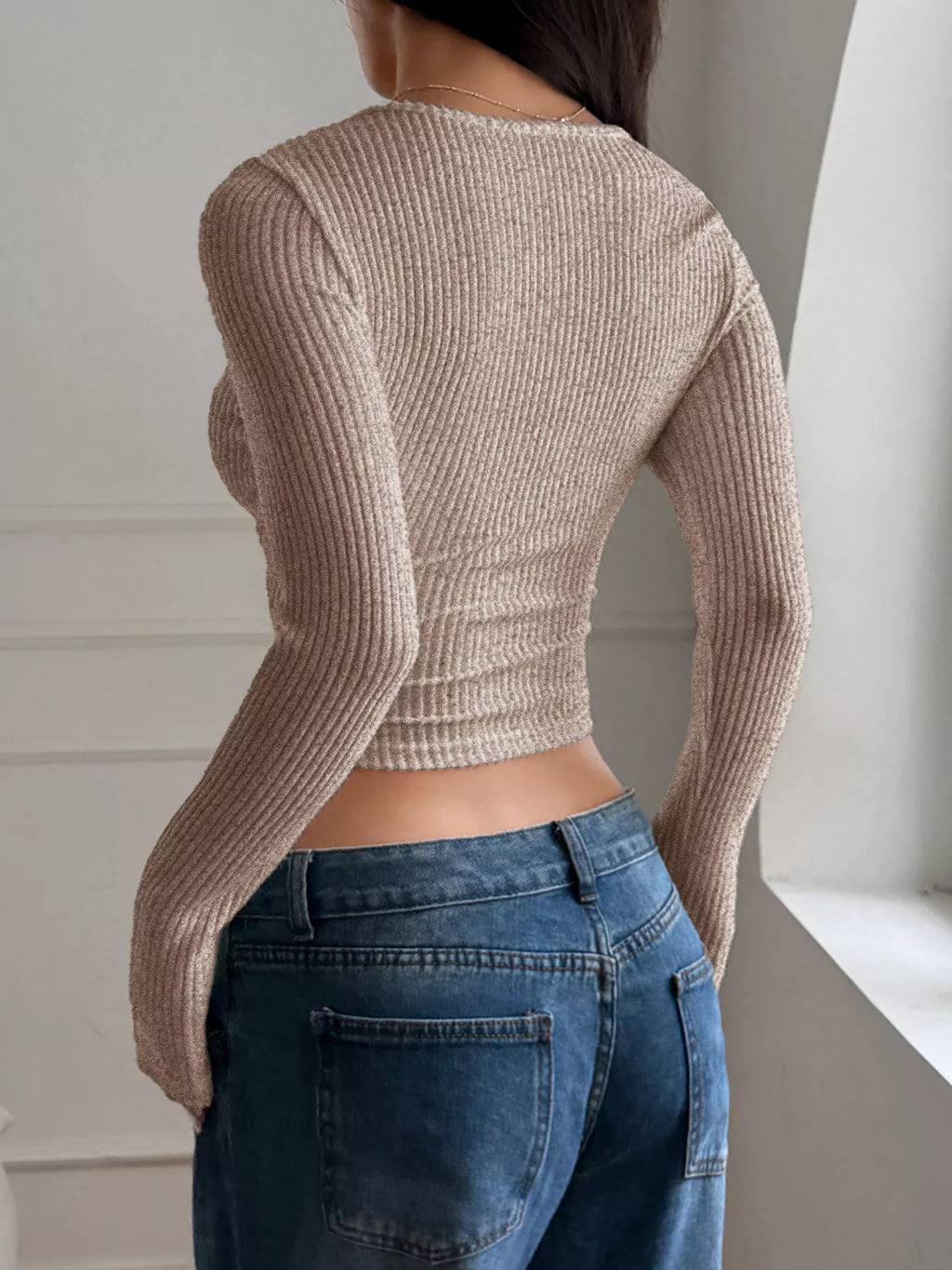 Ribbed Long Sleeve Crop T-Shirt