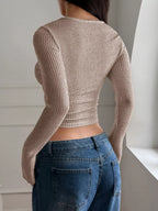 Ribbed Long Sleeve Crop T-Shirt