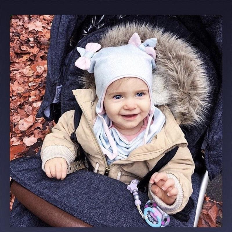 Baby Cotton Hat  Autumn Winter Children Scarf Hat Sets  Bowknot Ear Baby Girl Boy Warm Beanies Cap Neck Warmer Scarf Fleece Balaclava Hood Ski Mask Cold Weather Face Mask Neck Warmer Winter Nose Warmer Stevvex