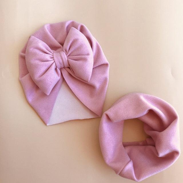 Baby Cotton Hat  Autumn Winter Children Scarf Hat Sets  Bowknot Ear Baby Girl Boy Warm Beanies Cap Neck Warmer Scarf Fleece Balaclava Hood Ski Mask Cold Weather Face Mask Neck Warmer Winter Nose Warmer Stevvex