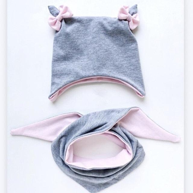 Baby Cotton Hat  Autumn Winter Children Scarf Hat Sets  Bowknot Ear Baby Girl Boy Warm Beanies Cap Neck Warmer Scarf Fleece Balaclava Hood Ski Mask Cold Weather Face Mask Neck Warmer Winter Nose Warmer Stevvex