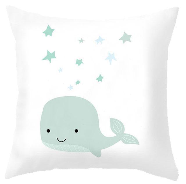 Baby Cushion Whale Print Kids Decoration Cute Rabbit Bear Eyelashes Love Decorative Bunny Pillow Case Cute Animal Little White Rabbits Pillows For Home  45x45CM Stevvex