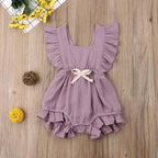 Baby Girl Ruffled Solid Color Sleeveless Backless Romper Jumpsuit Comfy Outfit Excellent Gift For Your Baby Girl