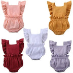 Baby Girl Ruffled Solid Color Sleeveless Backless Romper Jumpsuit Comfy Outfit Excellent Gift For Your Baby Girl