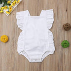 Baby Girl Ruffled Solid Color Sleeveless Backless Romper Jumpsuit Comfy Outfit Excellent Gift For Your Baby Girl