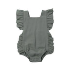 Baby Girl Ruffled Solid Color Sleeveless Backless Romper Jumpsuit Comfy Outfit Excellent Gift For Your Baby Girl