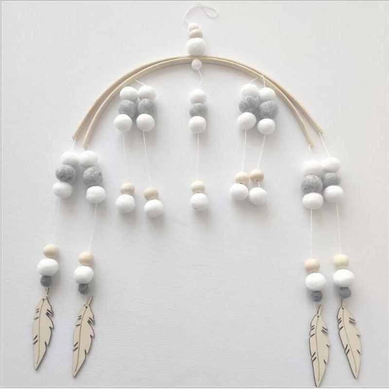 Baby Nordic Wooden Beads Wind Chimes with Wool Balls Nursery Mobile Crib Bed Bell Baby Bedroom Ceiling Wooden Beads Wind Chime Hanging Newborn Baby Bed Hanging Wind-bell Crib Tent Kids Room Decorations Ornaments Stevvex