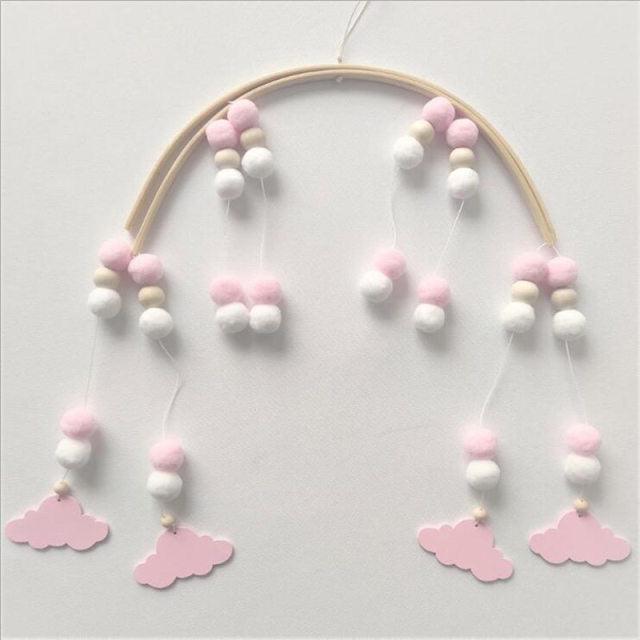 Baby Nordic Wooden Beads Wind Chimes with Wool Balls Nursery Mobile Crib Bed Bell Baby Bedroom Ceiling Wooden Beads Wind Chime Hanging Newborn Baby Bed Hanging Wind-bell Crib Tent Kids Room Decorations Ornaments Stevvex