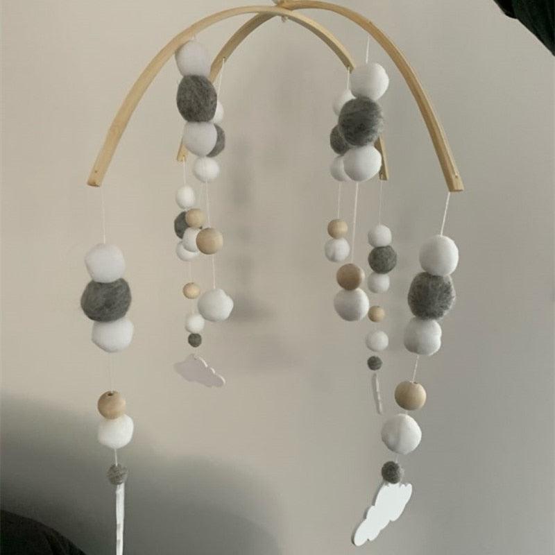 Baby Nordic Wooden Beads Wind Chimes with Wool Balls Nursery Mobile Crib Bed Bell Baby Bedroom Ceiling Wooden Beads Wind Chime Hanging Newborn Baby Bed Hanging Wind-bell Crib Tent Kids Room Decorations Ornaments Stevvex