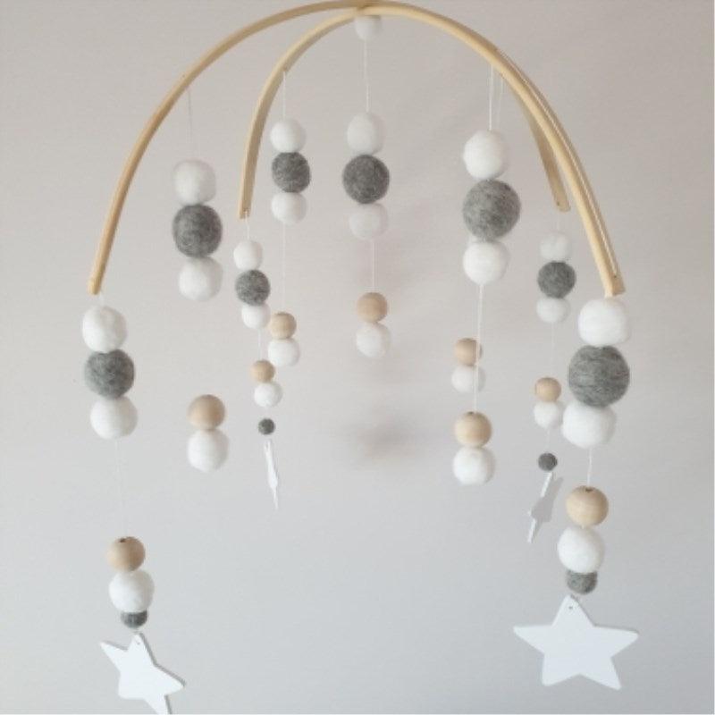 Baby Nordic Wooden Beads Wind Chimes with Wool Balls Nursery Mobile Crib Bed Bell Baby Bedroom Ceiling Wooden Beads Wind Chime Hanging Newborn Baby Bed Hanging Wind-bell Crib Tent Kids Room Decorations Ornaments Stevvex
