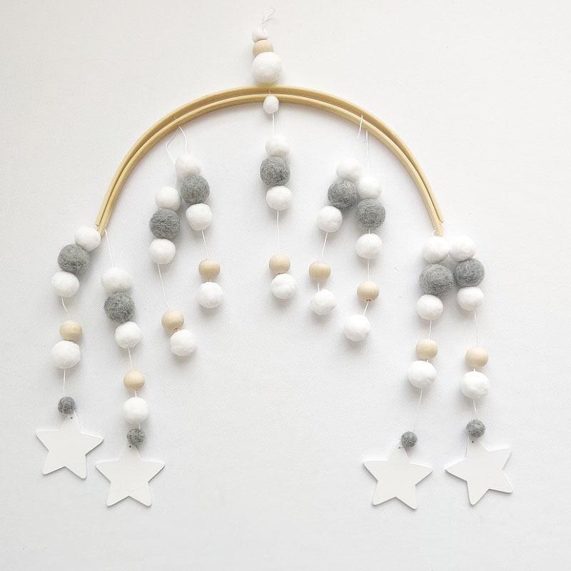 Baby Nordic Wooden Beads Wind Chimes with Wool Balls Nursery Mobile Crib Bed Bell Baby Bedroom Ceiling Wooden Beads Wind Chime Hanging Newborn Baby Bed Hanging Wind-bell Crib Tent Kids Room Decorations Ornaments Stevvex