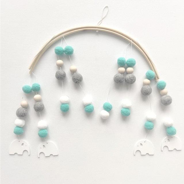 Baby Nordic Wooden Beads Wind Chimes with Wool Balls Nursery Mobile Crib Bed Bell Baby Bedroom Ceiling Wooden Beads Wind Chime Hanging Newborn Baby Bed Hanging Wind-bell Crib Tent Kids Room Decorations Ornaments Stevvex