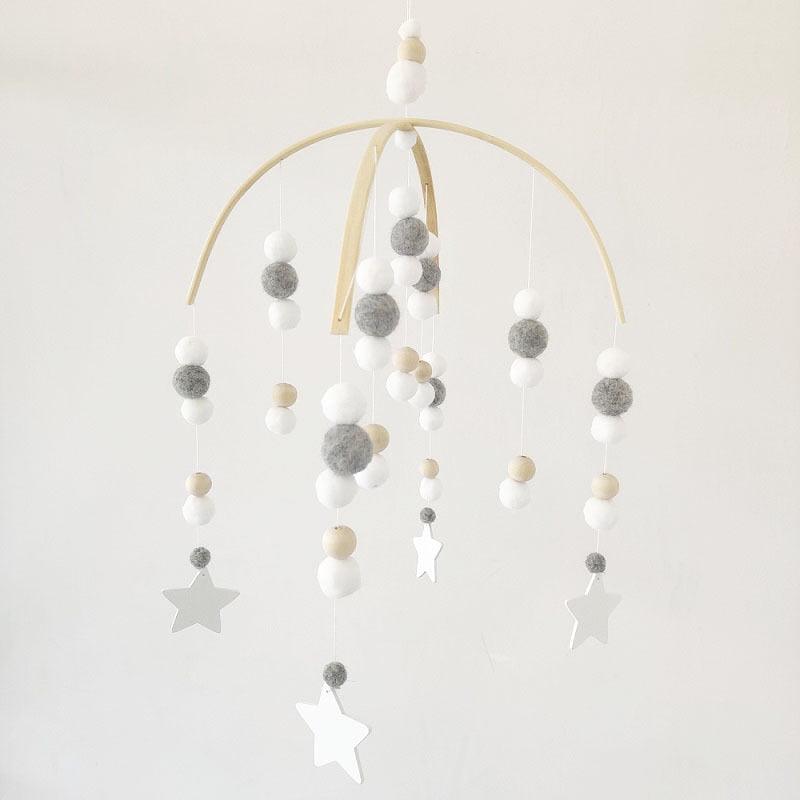 Baby Nordic Wooden Beads Wind Chimes with Wool Balls Nursery Mobile Crib Bed Bell Baby Bedroom Ceiling Wooden Beads Wind Chime Hanging Newborn Baby Bed Hanging Wind-bell Crib Tent Kids Room Decorations Ornaments Stevvex