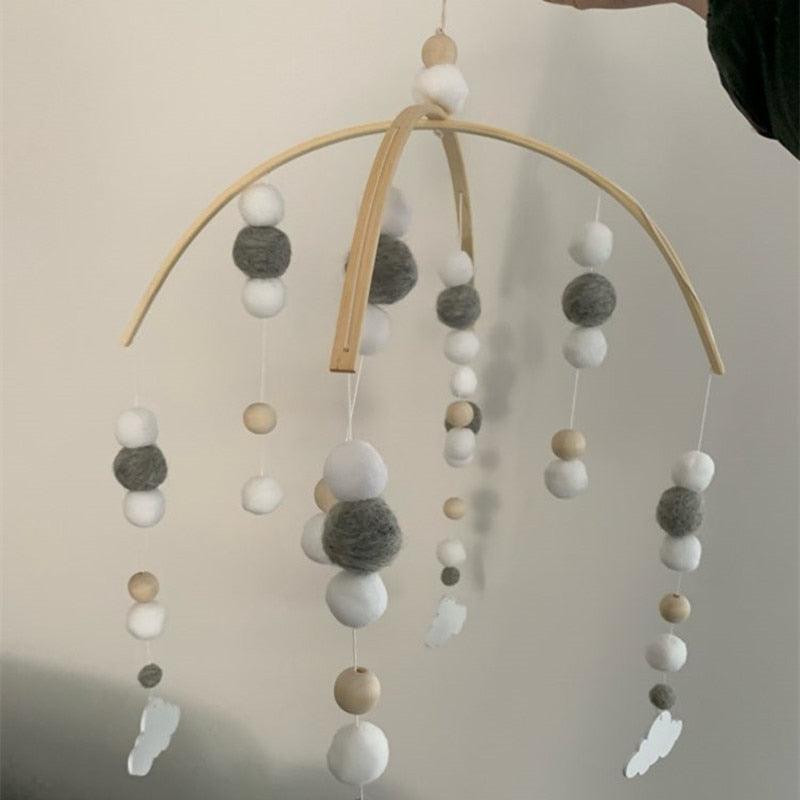 Baby Nordic Wooden Beads Wind Chimes with Wool Balls Nursery Mobile Crib Bed Bell Baby Bedroom Ceiling Wooden Beads Wind Chime Hanging Newborn Baby Bed Hanging Wind-bell Crib Tent Kids Room Decorations Ornaments Stevvex