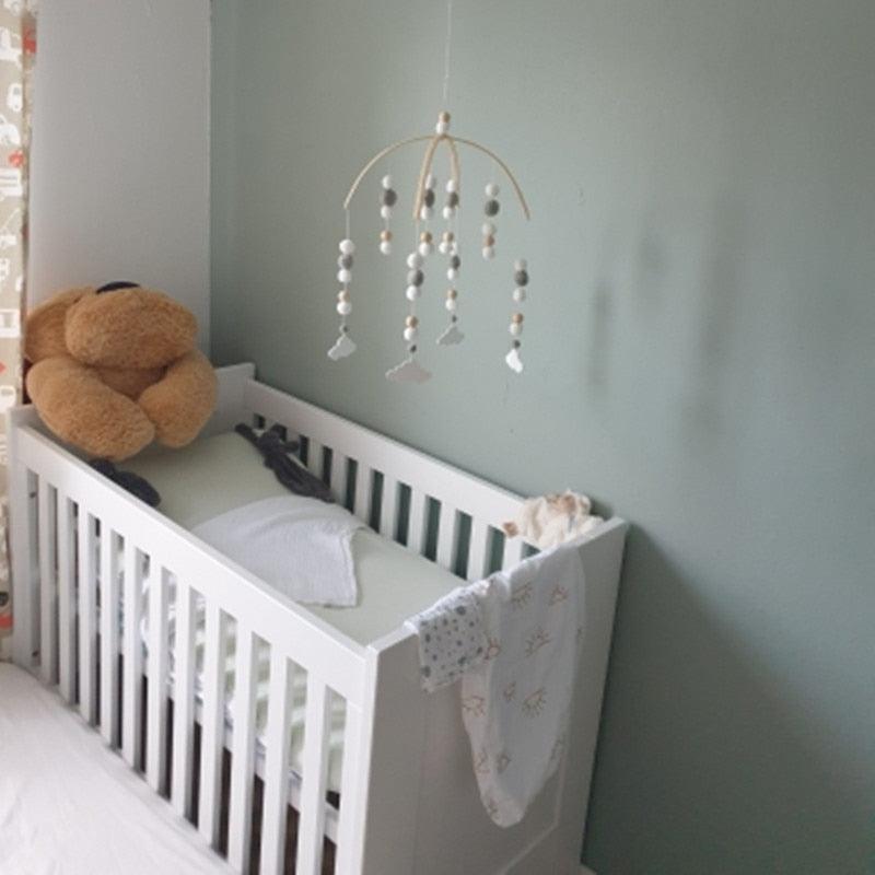 Baby Nordic Wooden Beads Wind Chimes with Wool Balls Nursery Mobile Crib Bed Bell Baby Bedroom Ceiling Wooden Beads Wind Chime Hanging Newborn Baby Bed Hanging Wind-bell Crib Tent Kids Room Decorations Ornaments Stevvex