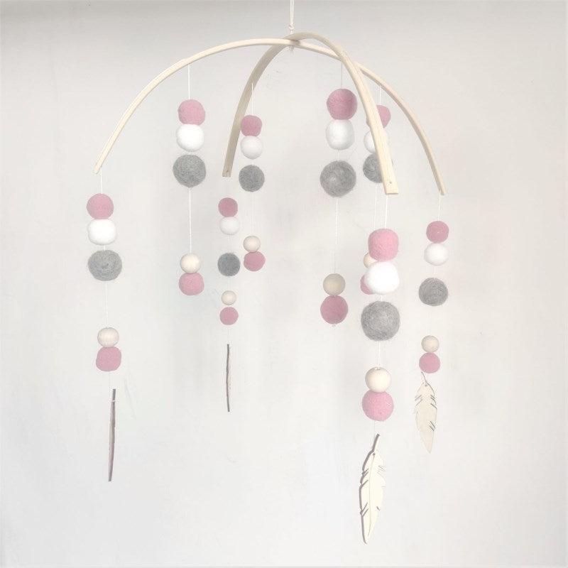 Baby Nordic Wooden Beads Wind Chimes with Wool Balls Nursery Mobile Crib Bed Bell Baby Bedroom Ceiling Wooden Beads Wind Chime Hanging Newborn Baby Bed Hanging Wind-bell Crib Tent Kids Room Decorations Ornaments Stevvex