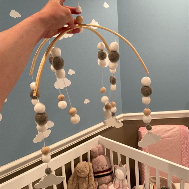 Baby Nordic Wooden Beads Wind Chimes with Wool Balls Nursery Mobile Crib Bed Bell Baby Bedroom Ceiling Wooden Beads Wind Chime Hanging Newborn Baby Bed Hanging Wind-bell Crib Tent Kids Room Decorations Ornaments Stevvex
