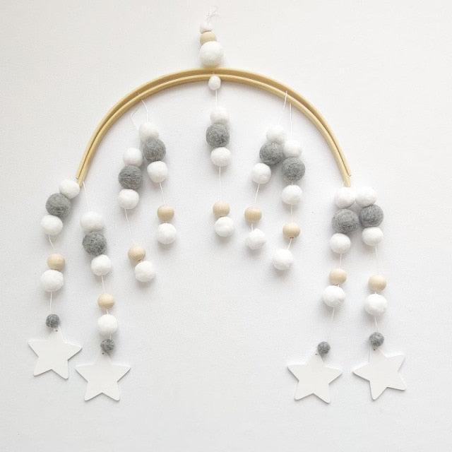 Baby Nordic Wooden Beads Wind Chimes with Wool Balls Nursery Mobile Crib Bed Bell Baby Bedroom Ceiling Wooden Beads Wind Chime Hanging Newborn Baby Bed Hanging Wind-bell Crib Tent Kids Room Decorations Ornaments Stevvex