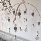 Baby Nordic Wooden Beads Wind Chimes with Wool Balls Nursery Mobile Crib Bed Bell Baby Bedroom Ceiling Wooden Beads Wind Chime Hanging Newborn Baby Bed Hanging Wind-bell Crib Tent Kids Room Decorations Ornaments Stevvex