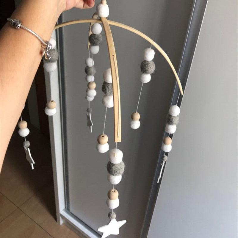 Baby Nordic Wooden Beads Wind Chimes with Wool Balls Nursery Mobile Crib Bed Bell Baby Bedroom Ceiling Wooden Beads Wind Chime Hanging Newborn Baby Bed Hanging Wind-bell Crib Tent Kids Room Decorations Ornaments Stevvex