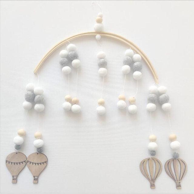 Baby Nordic Wooden Beads Wind Chimes with Wool Balls Nursery Mobile Crib Bed Bell Baby Bedroom Ceiling Wooden Beads Wind Chime Hanging Newborn Baby Bed Hanging Wind-bell Crib Tent Kids Room Decorations Ornaments Stevvex