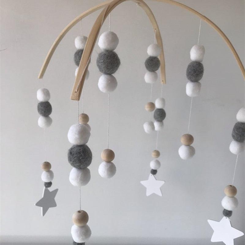 Baby Nordic Wooden Beads Wind Chimes with Wool Balls Nursery Mobile Crib Bed Bell Baby Bedroom Ceiling Wooden Beads Wind Chime Hanging Newborn Baby Bed Hanging Wind-bell Crib Tent Kids Room Decorations Ornaments Stevvex