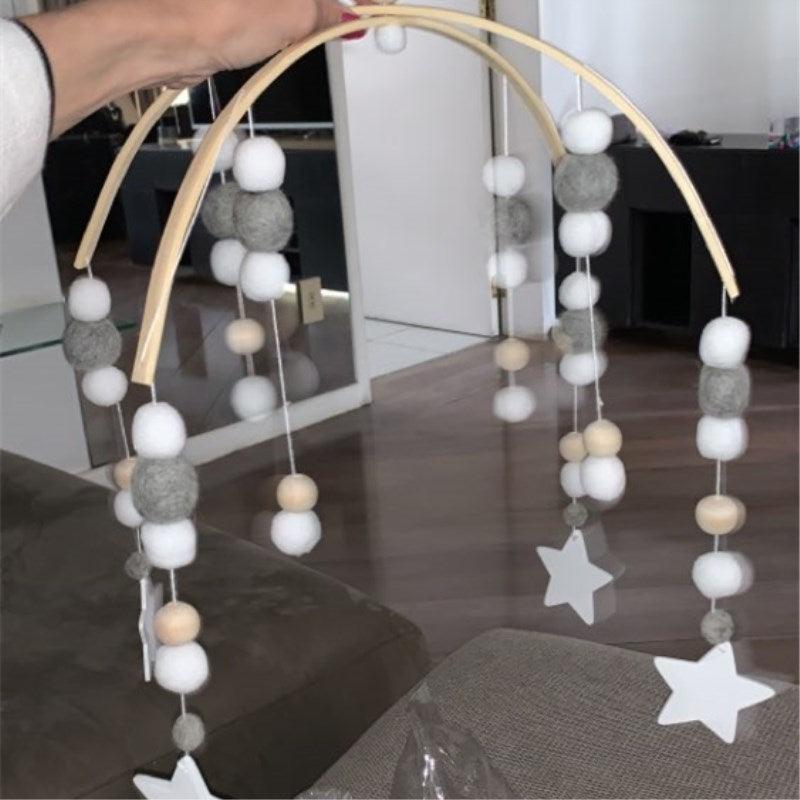 Baby Nordic Wooden Beads Wind Chimes with Wool Balls Nursery Mobile Crib Bed Bell Baby Bedroom Ceiling Wooden Beads Wind Chime Hanging Newborn Baby Bed Hanging Wind-bell Crib Tent Kids Room Decorations Ornaments Stevvex