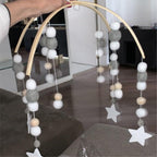 Baby Nordic Wooden Beads Wind Chimes with Wool Balls Nursery Mobile Crib Bed Bell Baby Bedroom Ceiling Wooden Beads Wind Chime Hanging Newborn Baby Bed Hanging Wind-bell Crib Tent Kids Room Decorations Ornaments Stevvex