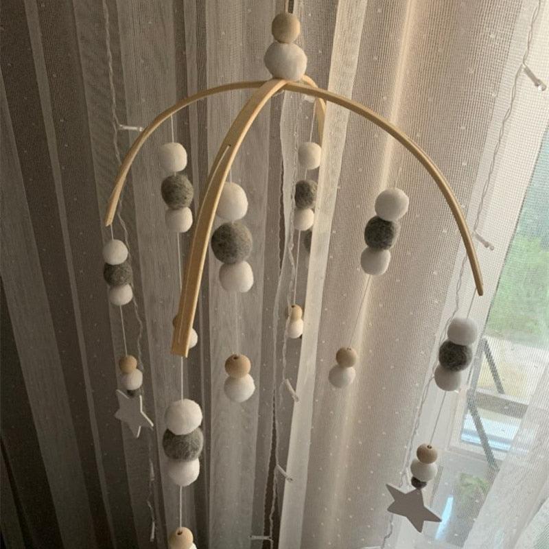Baby Nordic Wooden Beads Wind Chimes with Wool Balls Nursery Mobile Crib Bed Bell Baby Bedroom Ceiling Wooden Beads Wind Chime Hanging Newborn Baby Bed Hanging Wind-bell Crib Tent Kids Room Decorations Ornaments Stevvex