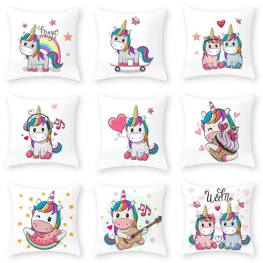 Baby Shower Unicorn Pillow Case Decorative Cute Pillowcase Pillow Protector Cushion Girl Unicorn Flowers Rose Pillow Case Sofa Bed Pillow Cover Prefect Gifts For Kids Party 45x45CM Stevvex