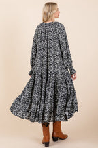 Printed Tie Neck Flounce Sleeve Midi Dress For Women – Fluttering, Feminine and Playful Midi Dress with Ruffled Details