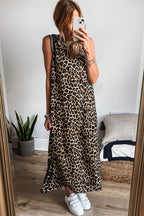Luxury Leopard Print Sleeveless Maxi Dress Modern & Trendy Statement Piece Charming Dress