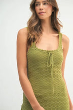Ruffled Hem Sleeveless Crochet Knit Midi Dress For Women – Crochet Knit Dress, Unique Ruffled Hem Dress, Sleeveless Midi Dress, Summer Midi Dress, Elegant Crochet Dress
