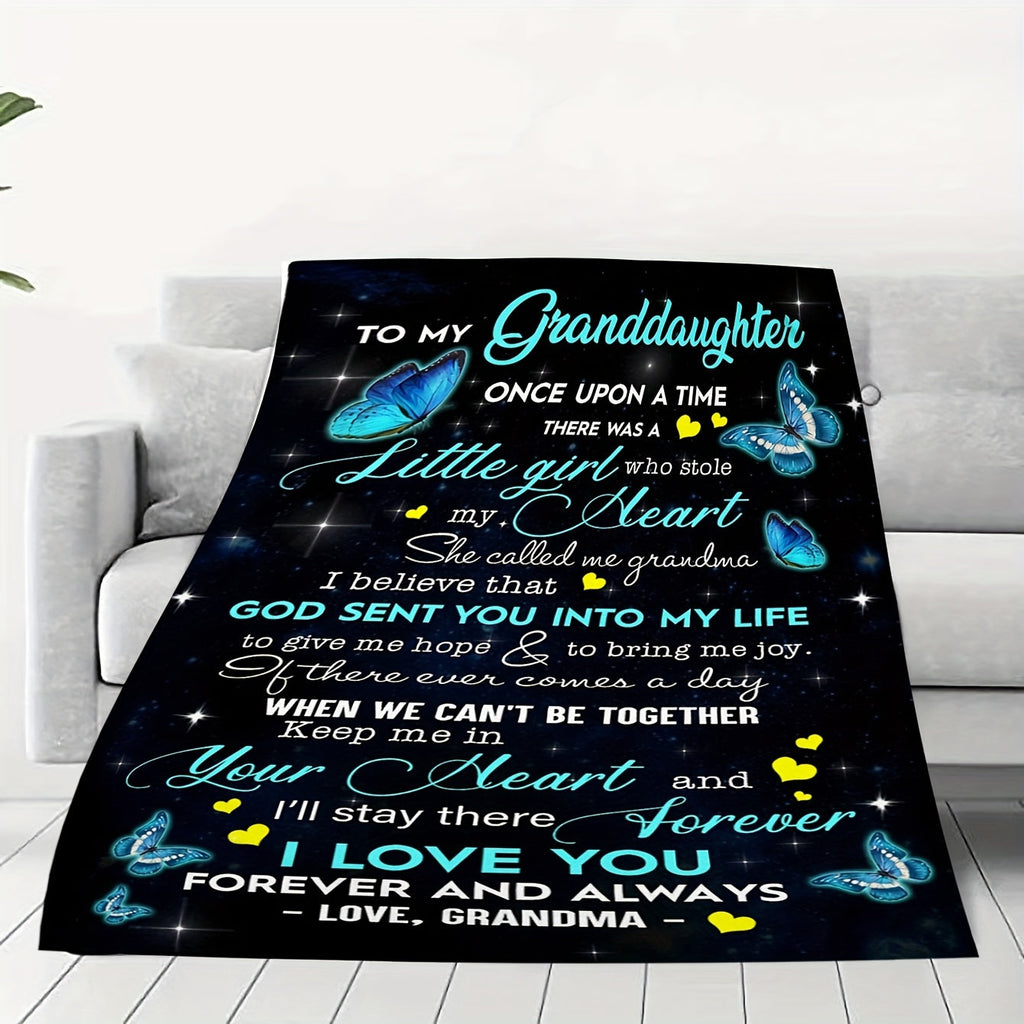 1pc Soft Flannel Butterfly Pattern Envelope Printed Blanket, To My Granddaughter From Grandma Throw Blanket for Couch Bed Sofa Office Car Camping, One For All Seasons