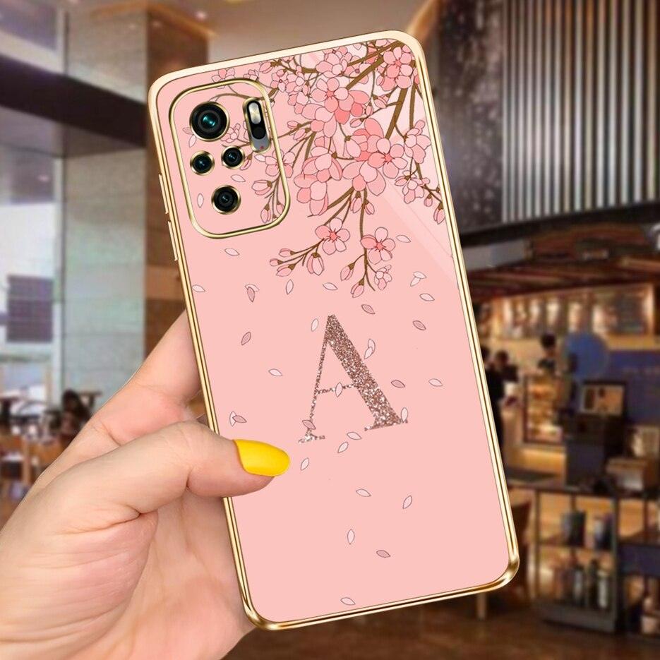 Back Shockproof Armor A-Z Letter Case For Xiaomi Redmi Note 10 Case Redmi Note 11S New 26 Letters Soft Slim Plating Phone Case For Xiaomi Redmi Note 10 Pro Max Bumper Stevvex