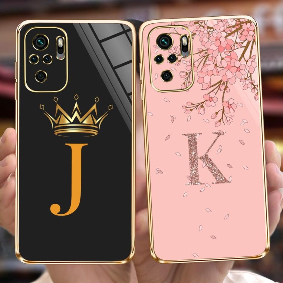 Back Shockproof Armor A-Z Letter Case For Xiaomi Redmi Note 10 Case Redmi Note 11S New 26 Letters Soft Slim Plating Phone Case For Xiaomi Redmi Note 10 Pro Max Bumper Stevvex