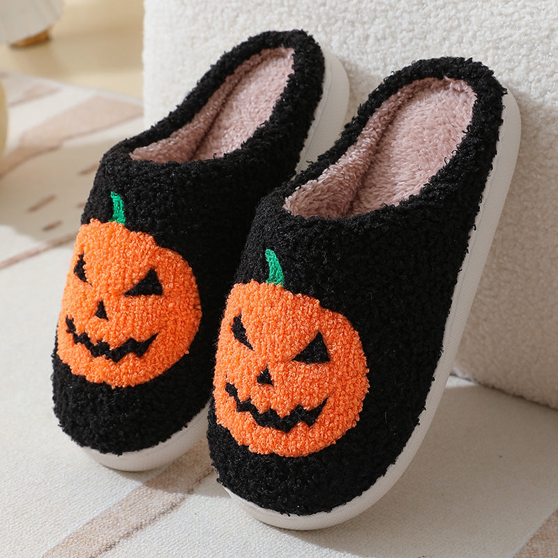 Halloween Pumpkin Cartoon Slippers Warm Winter Slippers Men And Women Couples Indoor House Shoes Pi-Mart