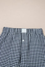 Blue Vintage Gingham Print High Waisted Loose Shorts
