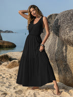 White V-Neck Tie Shoulder Maxi Dress Effortless & Flowy Summer Essential Long Girls Dress