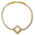 Baguette Clover Rhinestone Tennis Bracelet Gold Plated