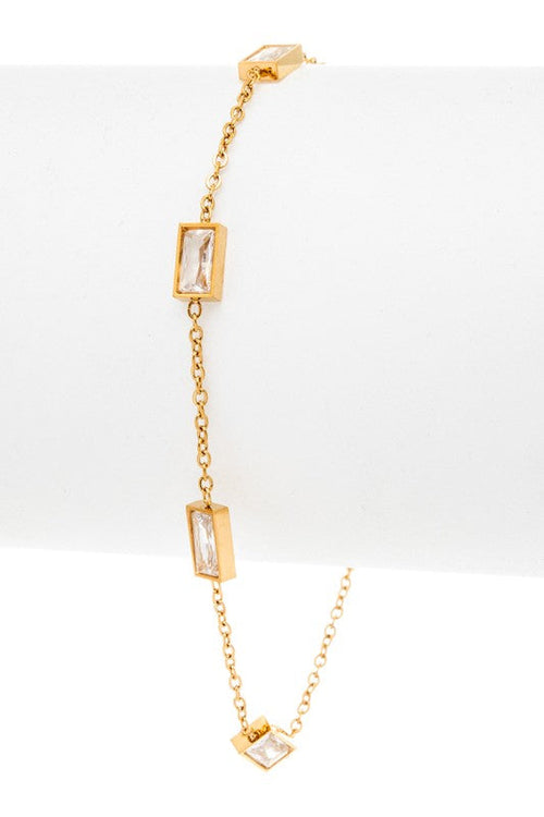 Baguette Crystal Fringe Stainless Steel Adjustable Bracelet