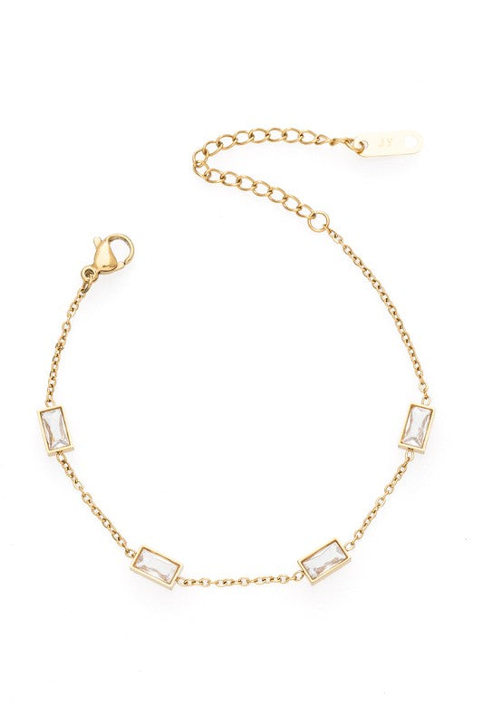 Baguette Crystal Fringe Stainless Steel Adjustable Bracelet