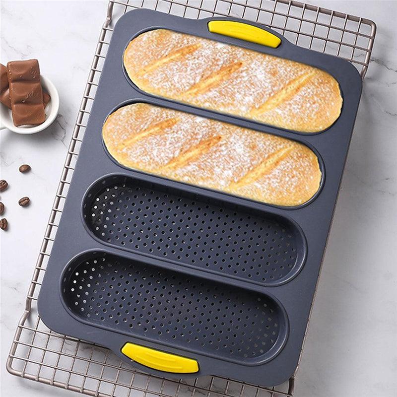 Baking Mold Food Grade 4 Grids Baguettes Silicone Mould Tray Anti-scalding Non-stick Bread Cake Molds Kitchen Tool Accessories Mold For Bread Baking  Loaves Bake Mold Loaf Muffin Pan Kitchen Baking Tools Stevvex
