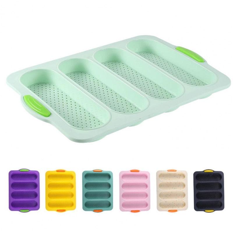 Baking Mold Food Grade 4 Grids Baguettes Silicone Mould Tray Anti-scalding Non-stick Bread Cake Molds Kitchen Tool Accessories Mold For Bread Baking  Loaves Bake Mold Loaf Muffin Pan Kitchen Baking Tools Stevvex