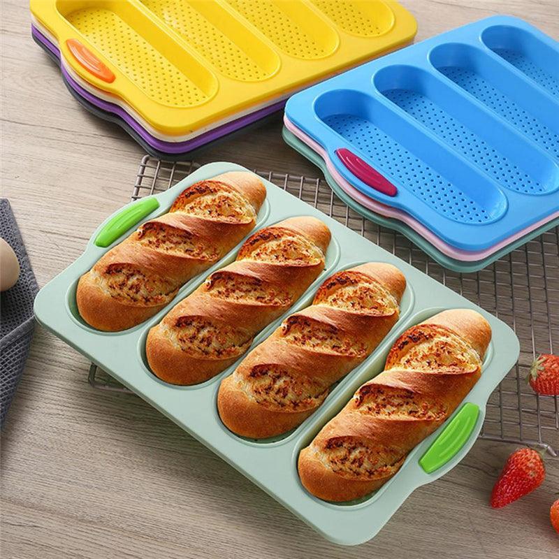Baking Mold Food Grade 4 Grids Baguettes Silicone Mould Tray Anti-scalding Non-stick Bread Cake Molds Kitchen Tool Accessories Mold For Bread Baking  Loaves Bake Mold Loaf Muffin Pan Kitchen Baking Tools Stevvex