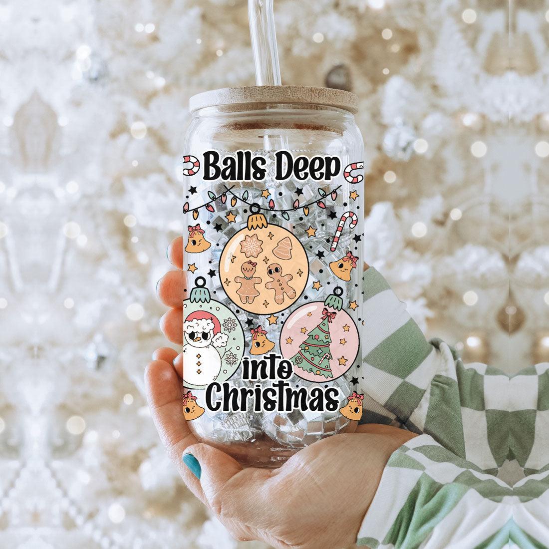 Balls Deep 17oz Christmas Mug Funny Holiday Cup With Ornament Design Humorous Seasonal Drinkware BandsCo Straps