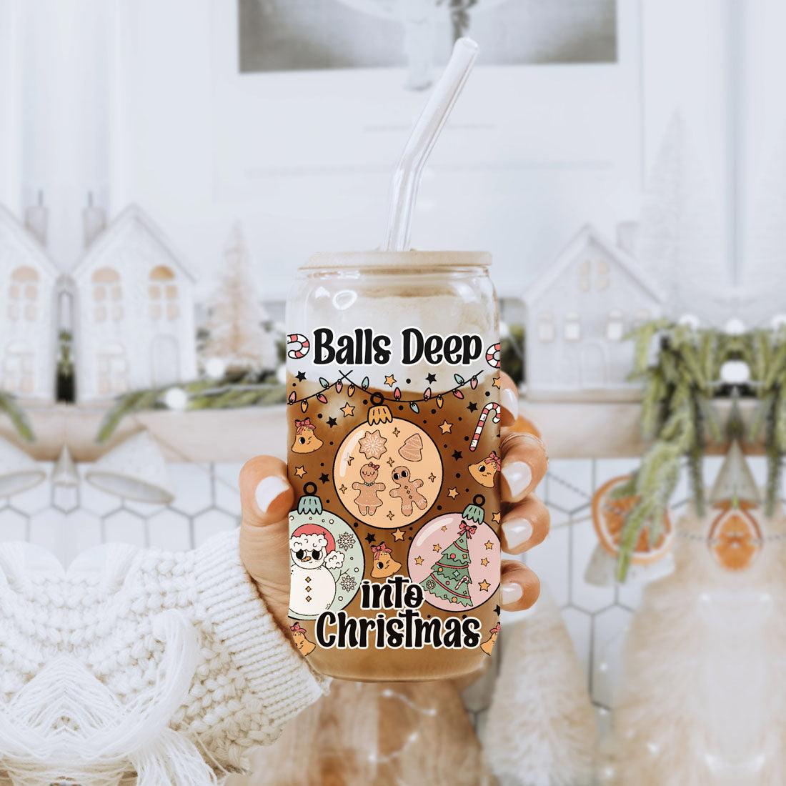 Balls Deep 17oz Christmas Mug Funny Holiday Cup With Ornament Design Humorous Seasonal Drinkware BandsCo Straps