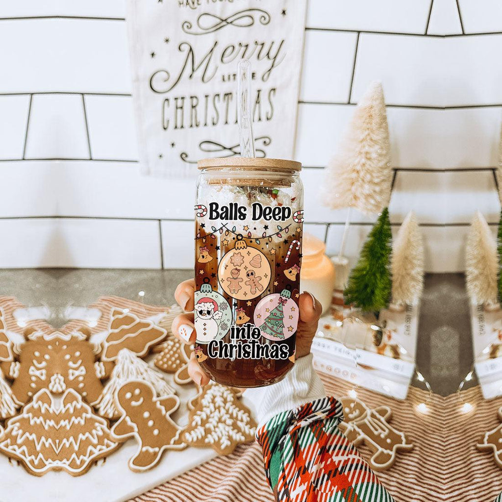Balls Deep 17oz Christmas Mug Funny Holiday Cup With Ornament Design Humorous Seasonal Drinkware BandsCo Straps